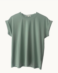 Behind The Trees - Green t-shirt on a white background - Little Lies - Rhodes Tee - Jade