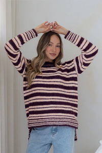 Miss Marlow - Ruby Contrast stripe knit -Wine and Pink