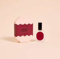 Behind The Trees - Perfume bottle and packaging with 'Velvet Cherry' on a beige background - Celia Loves - Room Spray 50ml - Velvet Cherry