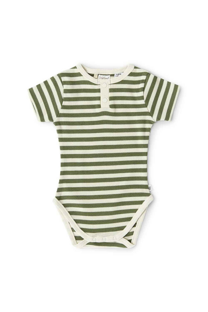 Behind The Trees - Snuggle Hunny - Short Sleeve Organic Bodysuit - Olive Stripe - baby clothing - organic baby clothing - press stud bodysuit for baby