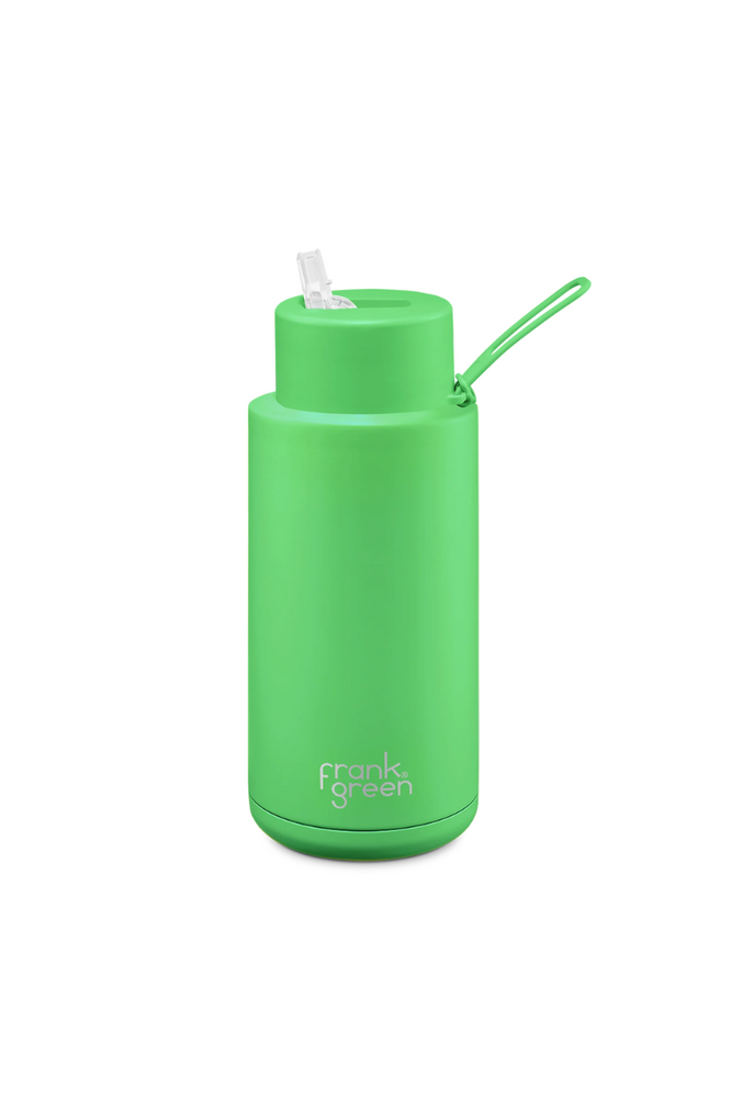 Frank Green NEON Ceramic Reusable Water Bottle 1L with straw lid