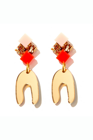 Behind The Trees - Emeldo - Earrings - Goldie - Neon Red, Pale Pink + Gold - Women's Gifting - Statement Earrings under $35