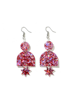 
                
                    Load image into Gallery viewer, Emeldo - Earrings - Alexa - Festive Pink + Red Glitter
                
            