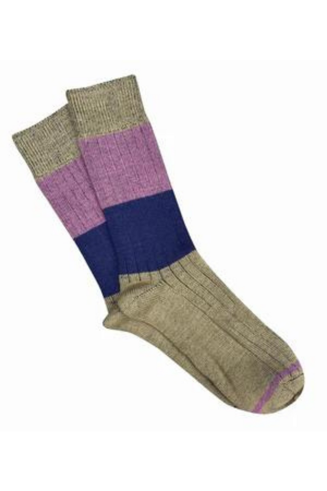 Tightology - Merino Wool Socks - Chunky Rib - Khaki Stripe