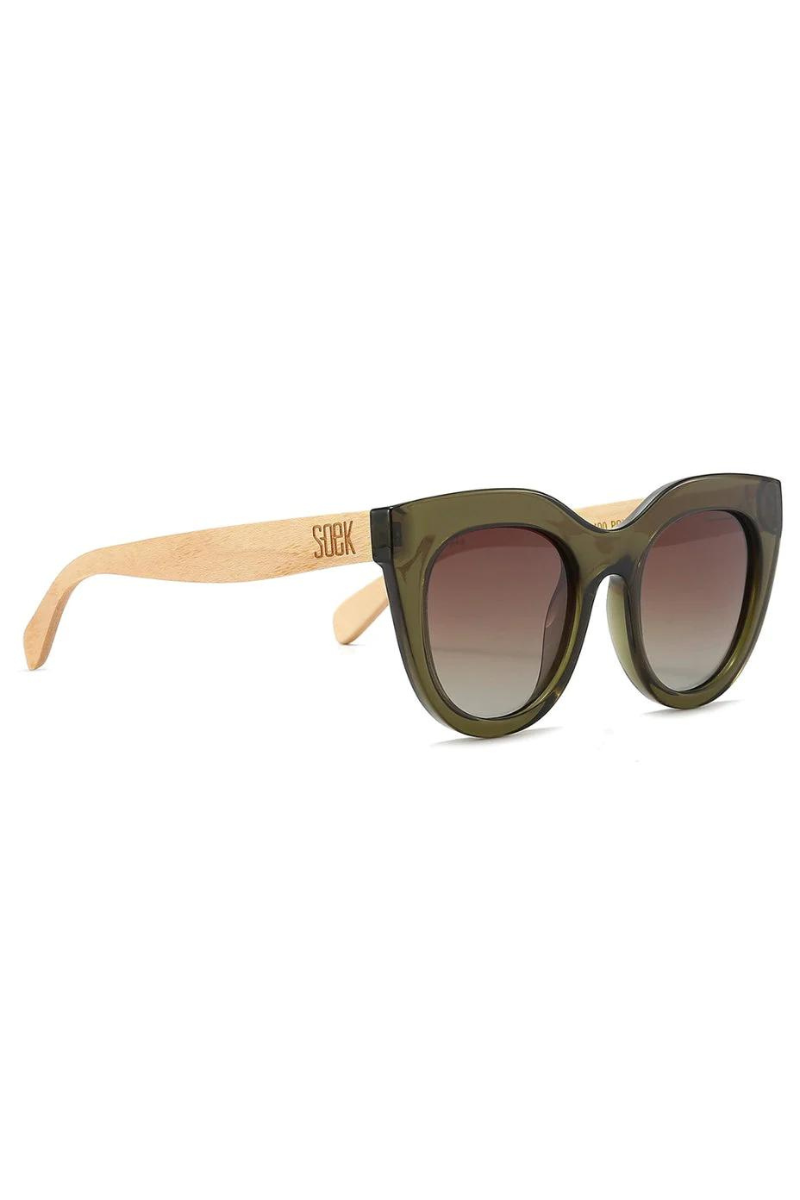 Behind The Trees - Soek - Sunglasses - Milla - Khaki Frame - Brown Gradient Lens - sunglasses under $90 - wooden frame sunglasses - 