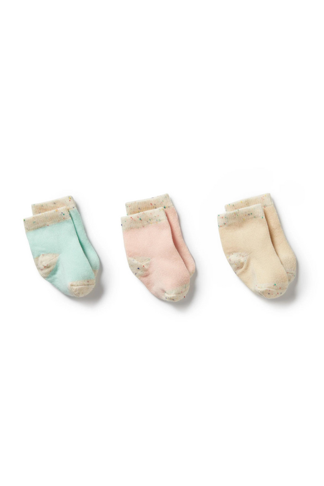 Wilson and Frenchy - Organic 3 Pack Baby Socks - Mint Green, Cream, Pink