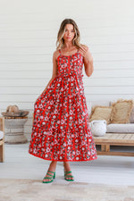 Joop + Gypsy - Red Floral Christmas Day Ric Rac Tier Maxi Dress