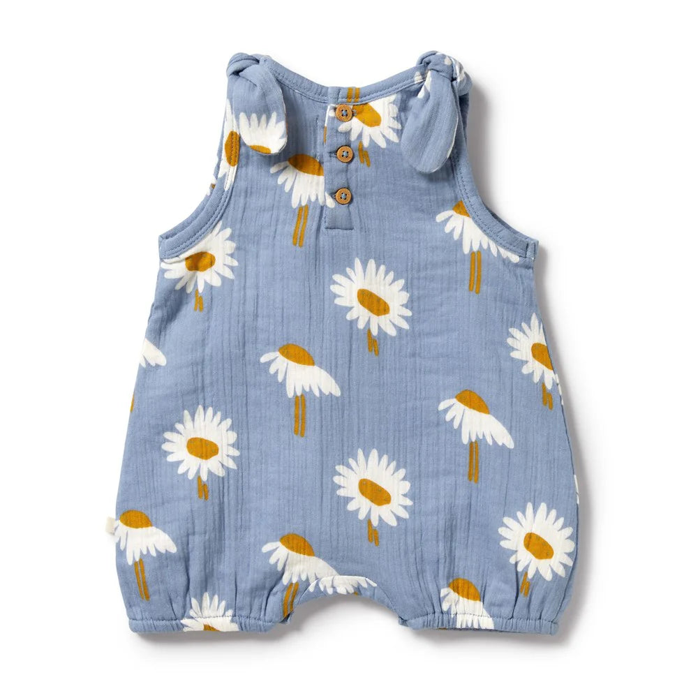 Behind The Trees - Wilson + Frenchy - Organic Crinkle Tie Playsuit - Daisy Floral - baby clothing - organic cotton baby clothing - baby shower present under $50 - baby shower gift