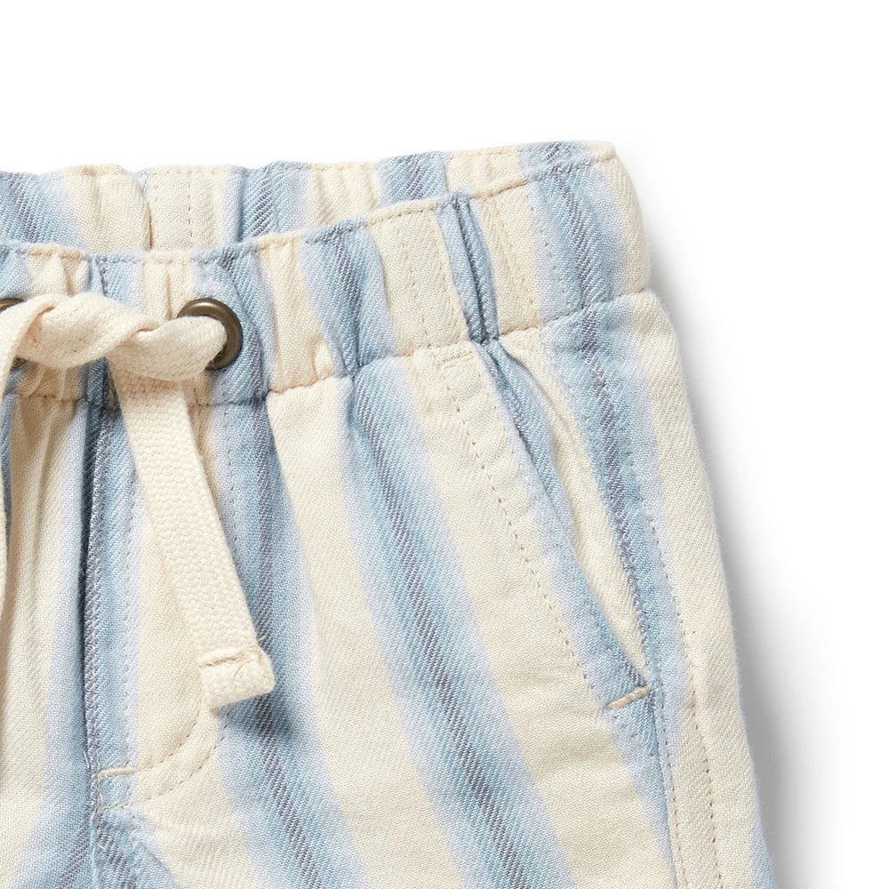 Behind The Trees - Striped shorts with a tie waist on a white background - Wilson + Frenchy - Stripe Organic Short - Deep Blue