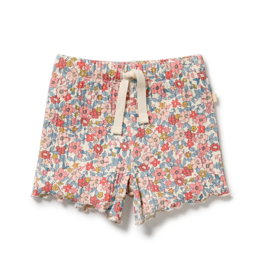 Behind The Trees - Floral patterned shorts with a drawstring on a white background - Wilson + Frenchy - Organic Short - Summer Bloom
