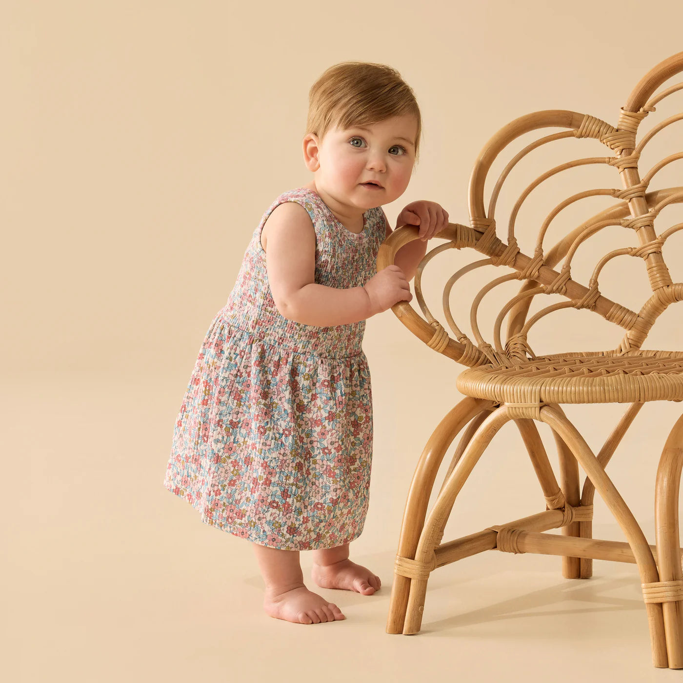 Behind The Trees - Floral baby dress and bloomers set on a white background - Wilson + Frenchy - Organic Dress Set - Summer Bloom