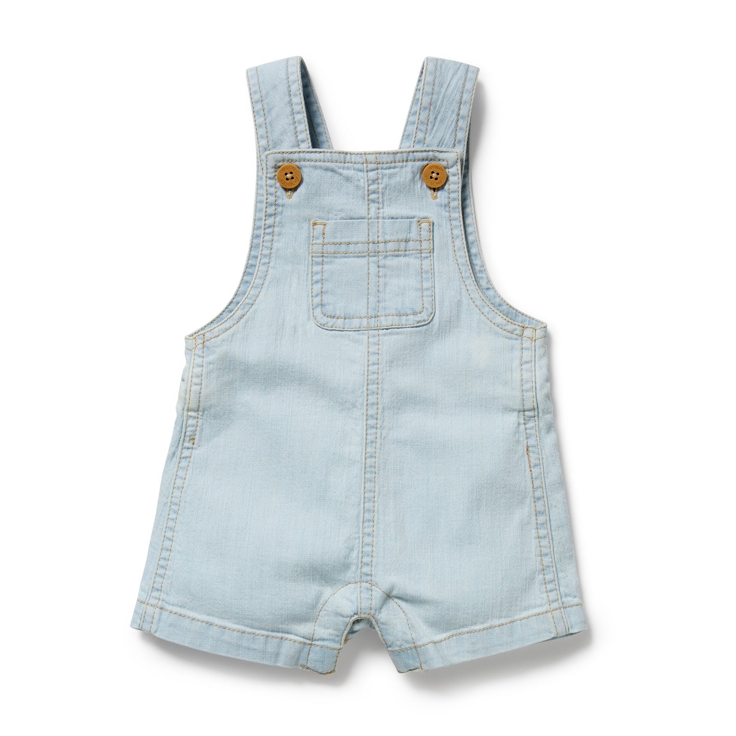 Behind The Trees - Light blue denim overalls with button details on a white background - Wilson + Frenchy - Organic Denim Overall