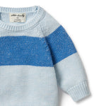 <p>&nbsp;</p> <p>Behind The Trees - Wilson and Frenchy - Knitted Stripe Jumper - Bluebell - baby shower gift - newborn baby clothing - knitwear for babies</p>
