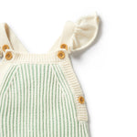 <p><br></p> <p>Behind The Trees - Wilson and Frenchy - Knitted Ruffle Overall - Mint Green - baby shower gift - newborn baby clothing - knitwear for babies</p>