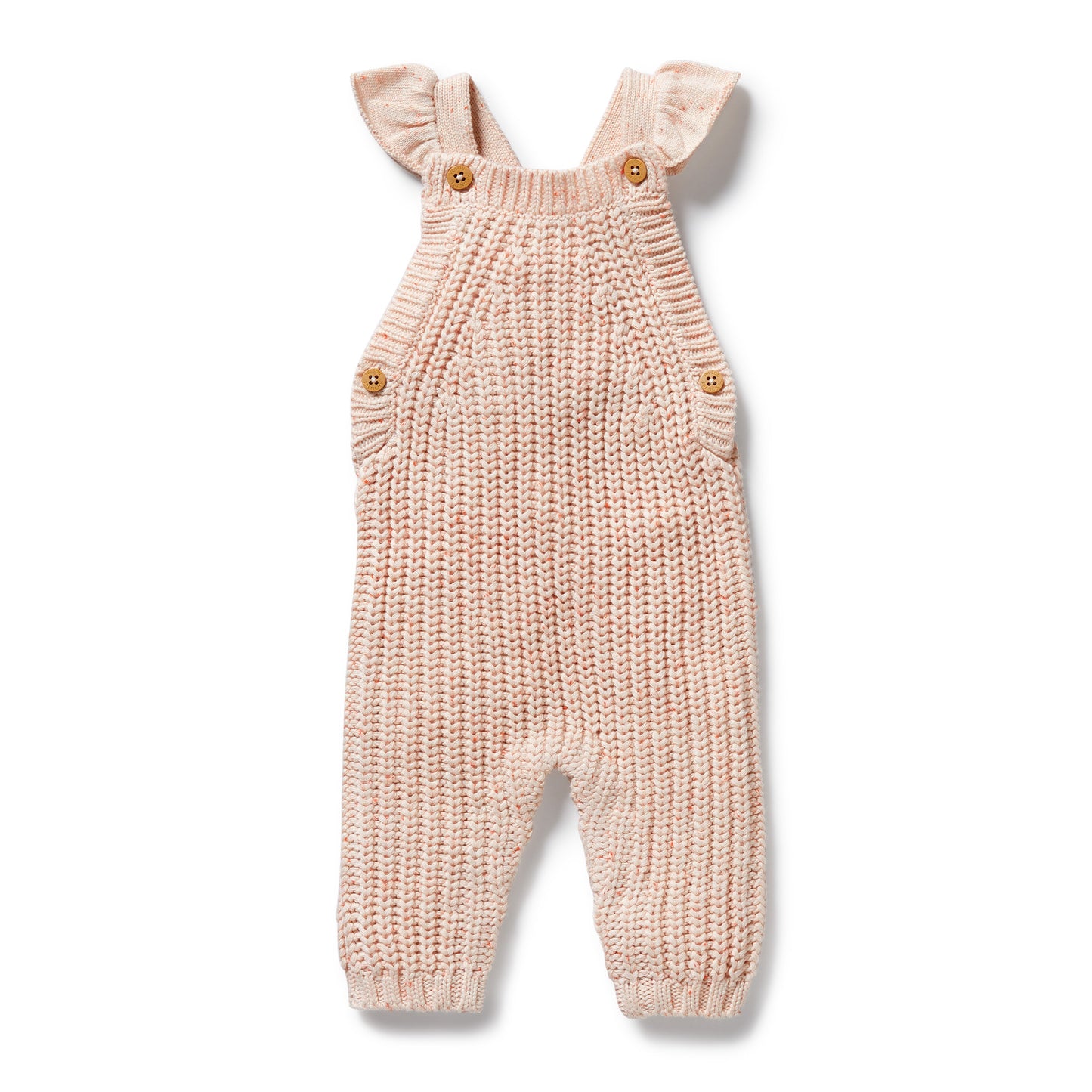 Behind The Trees - Wilson And Frenchy - Organic Knitted Ruffle Overall - Fairy Floss - newborn baby clothing - organic baby clothing - newborn baby gift ideas - baby shower gift ideas - new baby present - baby girl overalls
