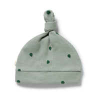 Behind The Trees - Green checkered baby hat with green polka dots on a white background - Wilson And Frenchy - Organic Waffle Knot Hat - Small - Tumbletwig