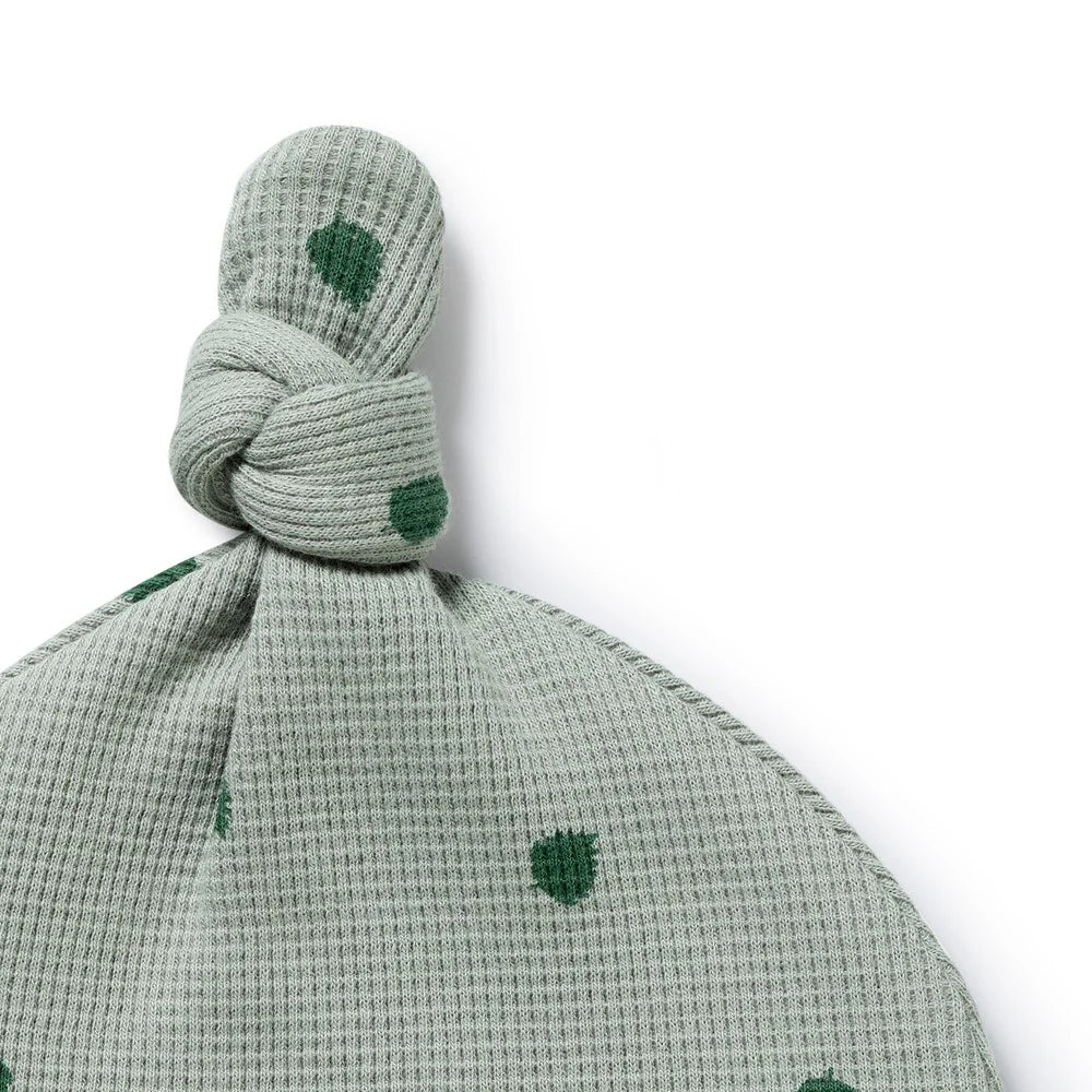 Behind The Trees - Green checkered baby hat with green polka dots on a white background - Wilson And Frenchy - Organic Waffle Knot Hat - Small - Tumbletwig