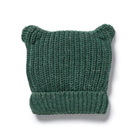 Behind The Trees - Green knitted baby hat with bear ears on a white background - Wilson And Frenchy - Organic Knitted Bear Hat - Clover