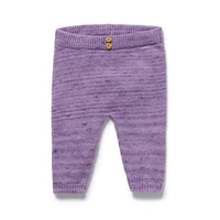 Behind The Trees - Purple baby pants with button details on a white background - Wilson + Frenchy - Organic Knitted Legging - Mulberry