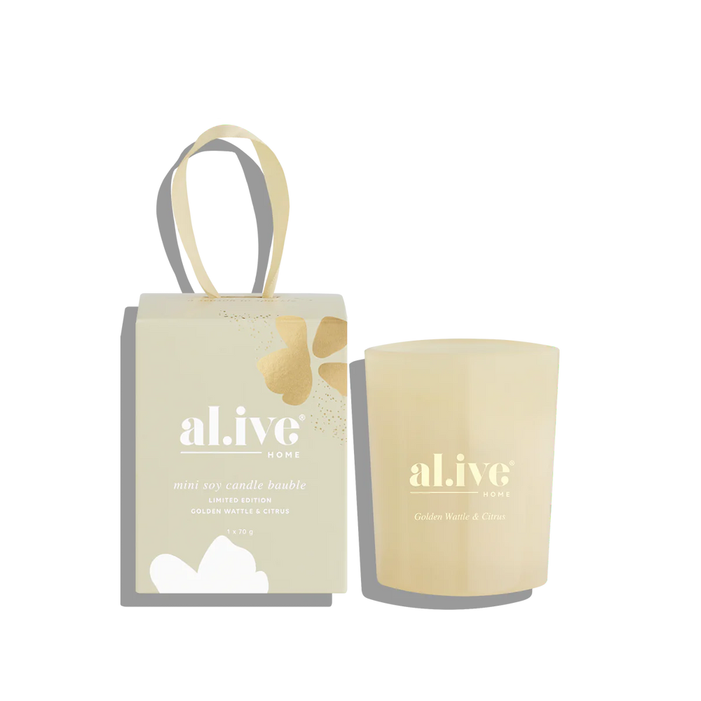 al.ive - mini soy candle bauble - golden wattle & citrus