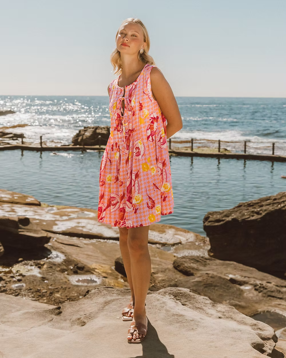 Behind The Trees - Label Of Love - Playa Short Dress - Short Summer Dress - Pink - with ties - 