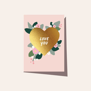 Elm Paper - Card - Gold Heart Floral