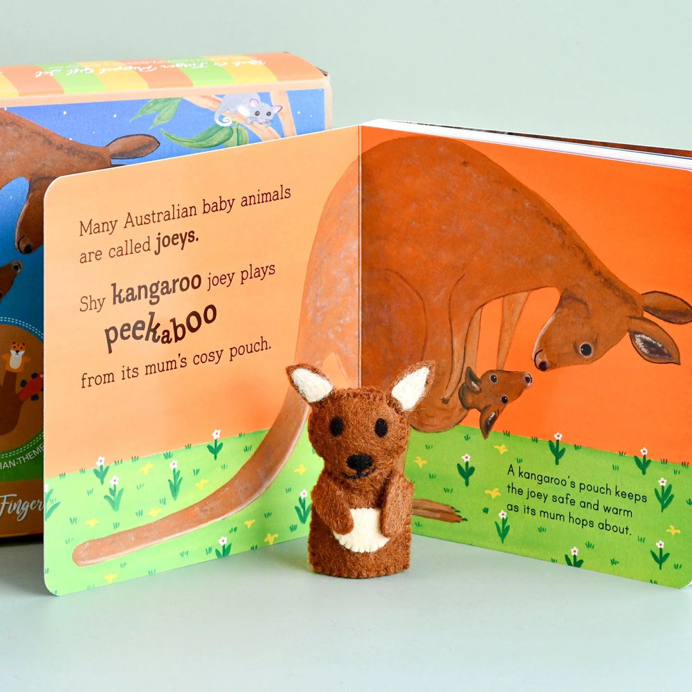 Behind The Trees - Tara Treasures - Australian Baby Animals by Frané Lessac - Book and Finger Puppet Set  - Baby + toddler Gift ideas - perfect 1st birthday gift for baby - first birthday gift idea under $50