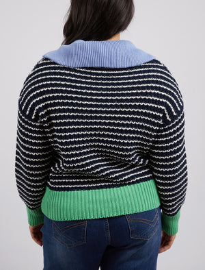 Behind The Trees - Elm - Brook Stripe Knit - Navy/Pearl Stripe - winter knitwear - autumn knitwear - collared knitwear