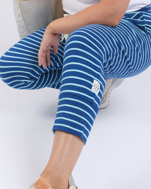 Behind The Trees - Elm - Brunch Pant - China Blue/Tonic Blue Stripe - 3/4 length pants - best selling lounge pants - comfy cotton pants