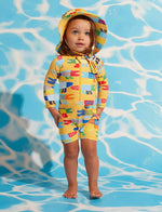 Behind The Trees - Halcyon Nights -Long Sleeve Rash Suit - Chomp swimsuit for kids - kids bathers - long sleeve bather for toddlers - summer bathers for kids