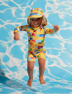 Behind The Trees - Halcyon Nights -Long Sleeve Rash Suit - Chomp swimsuit for kids - kids bathers - long sleeve bather for toddlers - summer bathers for kids