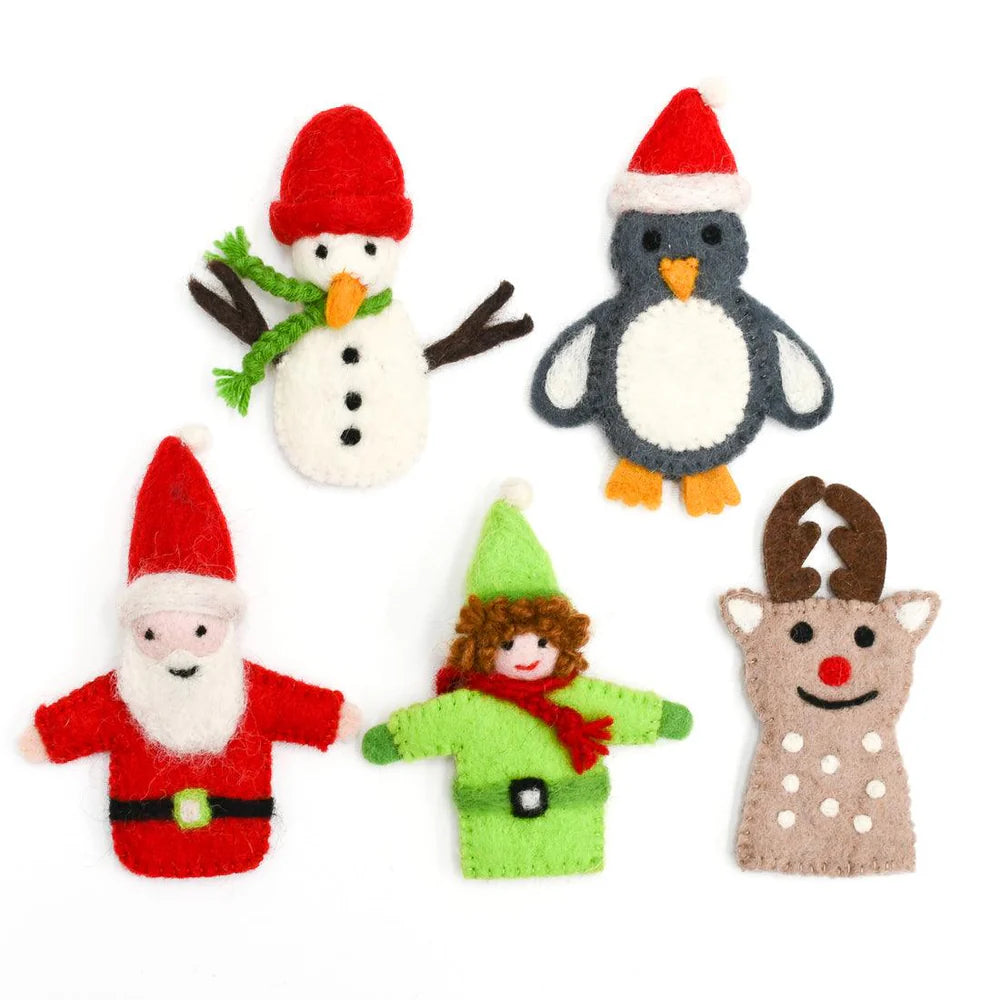 Behind The Trees - Tara Treasures - Finger Puppet Set - Christmas Santa - christmas gift for kids - felt finger puppets - baby's first christmas - christmas story