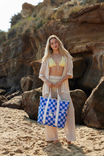 Behind The Trees - Base Supply - Beach Base - Lilac/Blue Check - best bech bag - summer bag - water resistant beach bag - bright colourful beach bag under $75