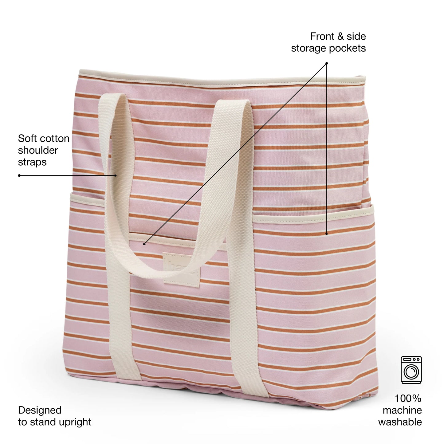 Behind The Trees - Base Supply - Beach Base - Soft Pink/Rust Stripe - best bech bag - summer bag - water resistant beach bag - bright colourful beach bag under $75