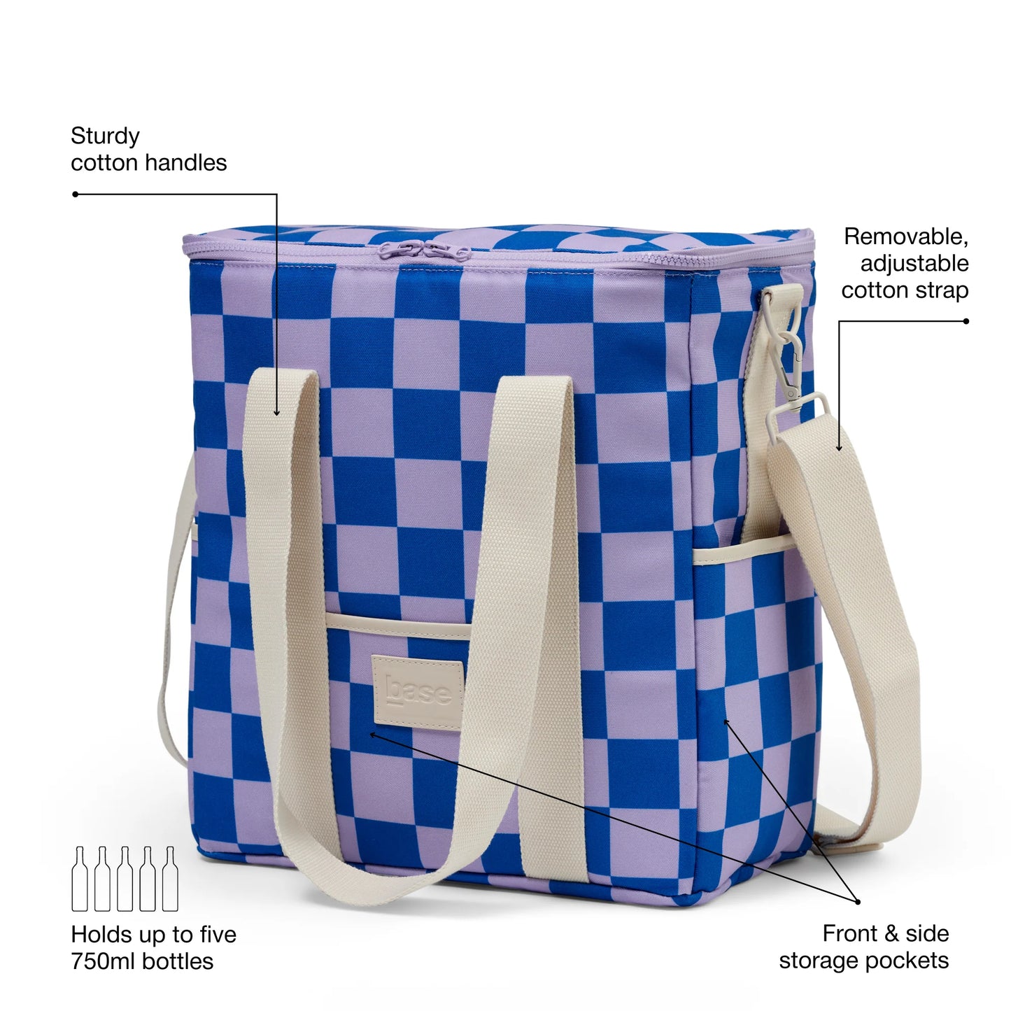 Behind The Trees - Base Supply - Cool Base - Lilac/Blue Check - best insulated food bag - summer bag - insulated cool bag - bright colourful insulated food bag under $65