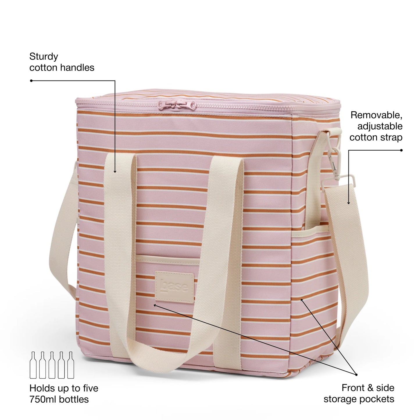 Behind The Trees - Base Supply - Cool Base - Soft Pink/Rust Stripe- best insulated food bag - summer bag - insulated cool bag - bright colourful insulated food bag under $65