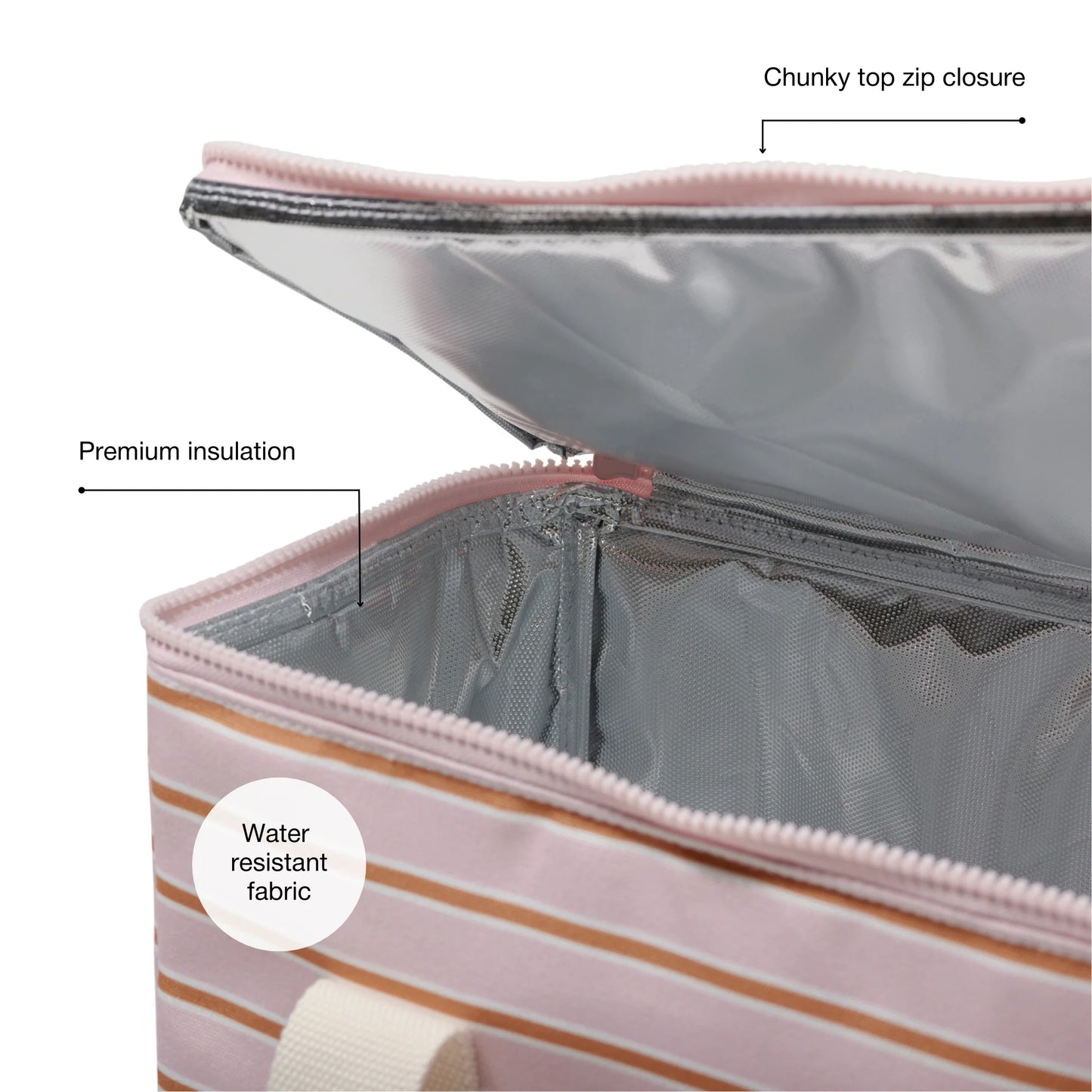 Behind The Trees - Base Supply - Cool Base - Soft Pink/Rust Stripe- best insulated food bag - summer bag - insulated cool bag - bright colourful insulated food bag under $65