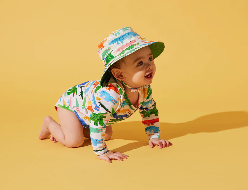 Behind The Trees - Halcyon Nights - Sun Hat - Crocodile Smile - kinder hat - pre school hat - daycare hat - summer hat for babies under $40 - sun hat for babies