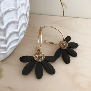 Foxie Collective - Jumbo Daisy Hoop Earrings - Black + Gold Glitter