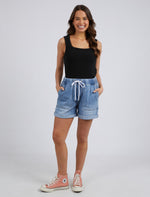 Behind The Trees - Emma Relaxed Denim Short - Mid Blue Wash - high wasited denim shorts - soft denim shorts for summer under $90