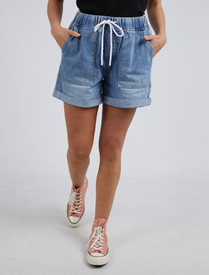 Behind The Trees - Emma Relaxed Denim Short - Mid Blue Wash - high wasited denim shorts - soft denim shorts for summer under $90