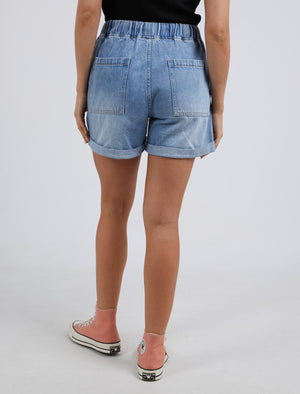 Behind The Trees - Emma Relaxed Denim Short - Mid Blue Wash - high wasited denim shorts - soft denim shorts for summer under $90