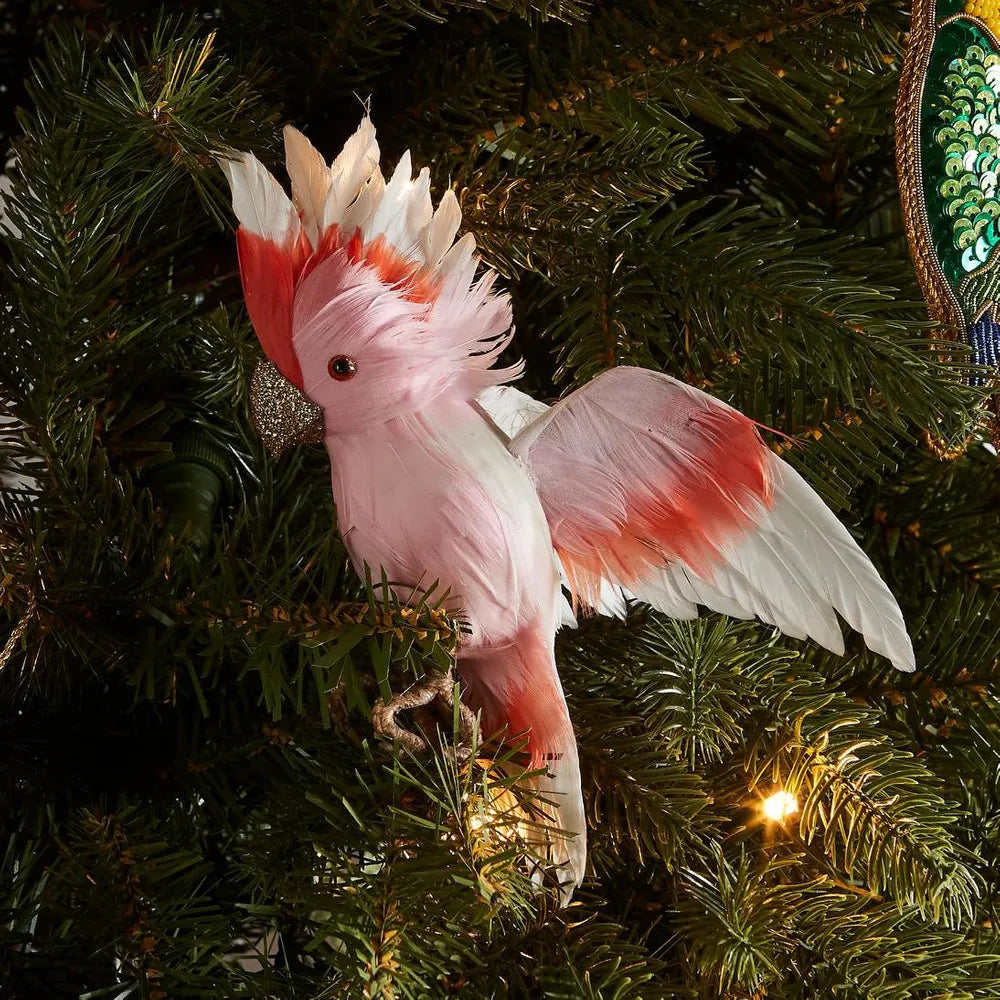 Behind The Trees - Stuffed Galah  toy with pink and orange feathers on a light gray background - Florabelle Living - Galah Flying Bird Small Pink White - Christmas Decoration