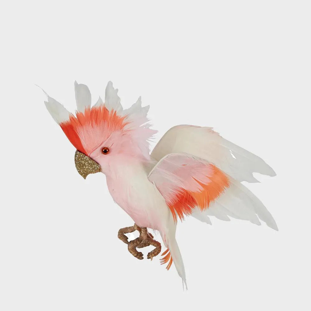 Behind The Trees - Stuffed Galah  toy with pink and orange feathers on a light gray background - Florabelle Living - Galah Flying Bird Small Pink White - Christmas Decoration