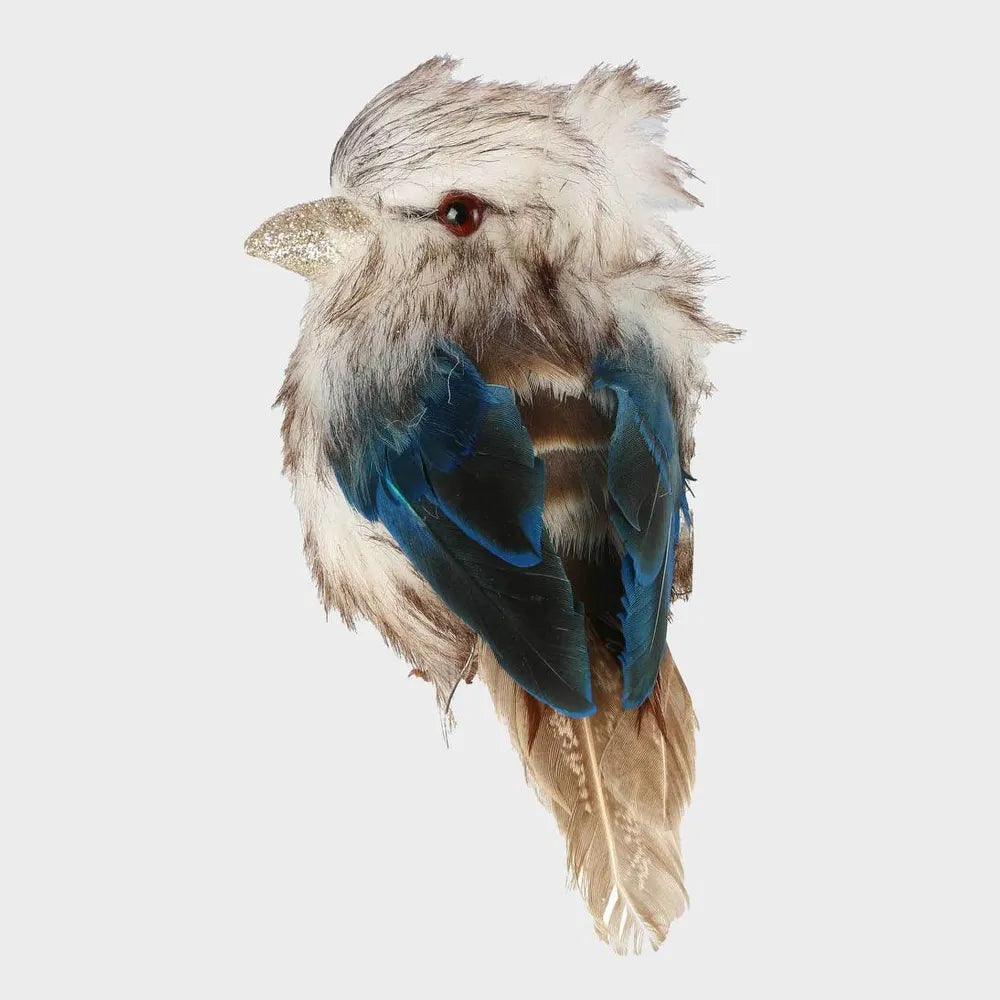 Behind The Trees - Stuffed toy resembling a bird with blue wings on a white background - Florabelle Living - Kookaburra Small - Christmas Decoration