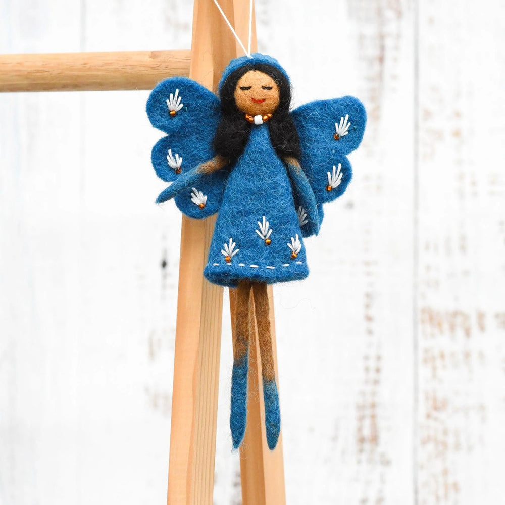 Tara Treasures - Felt Angel Fairy - Cobalt Blue Dress