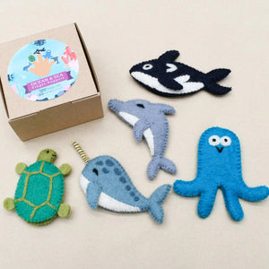 Behind The Trees - Tara Treasures - Finger Puppet - Set - Ocean ans Sea Creatures - First Birthday gift idea - toddler gift idea - felt puppet set