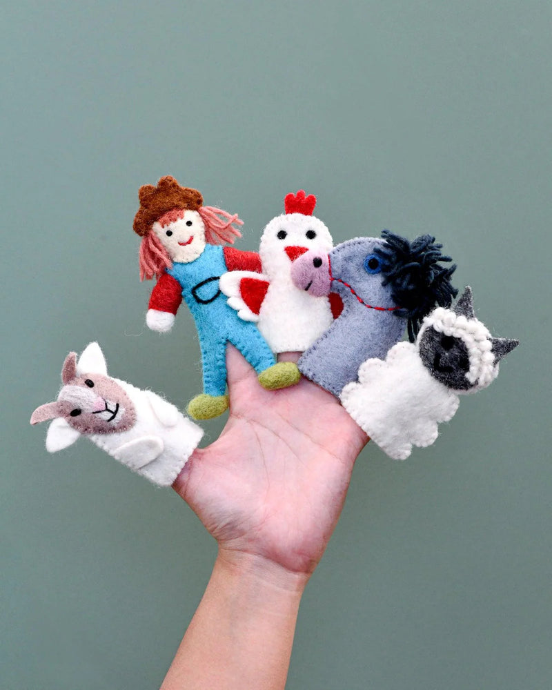 Behind The Trees - Tara Treasures - Finger Puppet - Set - Old MacDonald Farm Animals B - Felt toys for kids - natural toys for kids - Steiner toys for kids - story telling aids - first birthday gift for kids under $35