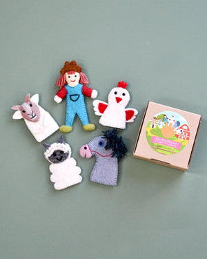 Behind The Trees - Tara Treasures - Finger Puppet - Set - Old MacDonald Farm Animals B - Felt toys for kids - natural toys for kids - Steiner toys for kids - story telling aids - first birthday gift for kids under $35