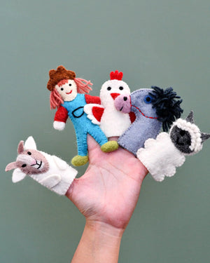 Behind The Trees - Tara Treasures - Finger Puppet - Set - Old MacDonald Farm Animals B - Felt toys for kids - natural toys for kids - Steiner toys for kids - story telling aids - first birthday gift for kids under $35